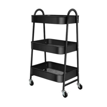 Imagem de Prateleira Estante Metal 3 Andares Rodinhas Organizadora Carrinho Auxiliar Cozinha Banheiro Quarto Escritório Preta