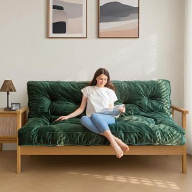 Imagem de MAXYOYO Colchão Futon de 15,2 cm, tamanho casal, futons de veludo, sofá-cama, colchão versátil para adultos (moldura não incluída), verde