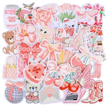 Imagem de Kingsow Coquete rosa: pacote com 32 adesivos bonitos e estéticos femininos bordados para jaquetas, jeans, mochilas, chapéus - decoração de roupas DIY para meninas artesanato