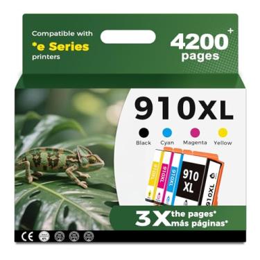 Imagem de Cartuchos de tinta 910XL, pacote com 4 (preto CMY) compatíveis com HP 910 XL HP910 para impressoras OfficeJet Pro 8015e 8025e 8028e 8010 8025 8020 8020e 8035 com dispositivo de atualização de chip
