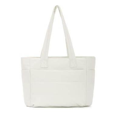 Imagem de Fecialy Bolsa feminina acolchoada e leve para trabalho, bolsa de ombro acolchoada para viagens, academia, Bege, One Size