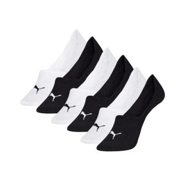 Imagem de Kit 6 Pares Meia Puma Sapatilha Super Invisível Adulto, Branco, Preto,