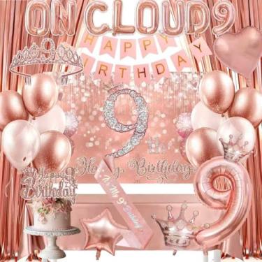Imagem de decorações de 9 anos para meninas, na nuvem 9 decorações de festa, decorações de 9 anos para meninas, decorações de festa de aniversário de 9 anos para meninas, na nuvem 9 topo de bolo, na nuvem 9 balões