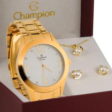 Imagem de Kit Relógio Champion Feminino Dourado - CH24268D, Dourado, UNICO