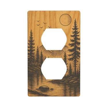 Imagem de Placa decorativa para interruptor de luz floresta de pinheiro florestal – Placa de parede de tomada duplex de 1 gangue, placa frontal moderna para banheiro, cozinha, decoração de casa, capas de placa