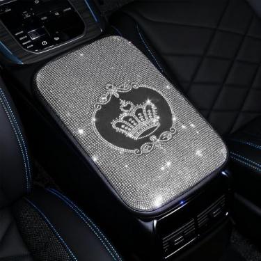Imagem de MINGZAIQIPEI Almofada de console central automotiva brilhante com strass brilhante, almofada macia para apoio de braço, adequada para SUV, caminhões e protetores de apoio de braço automotivos (branco)