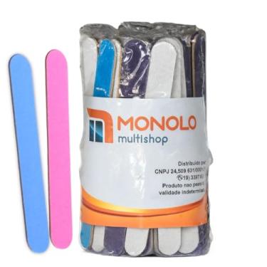 Imagem de 100 Lixas Unha Mini Descartáveis Manicure Pedicure 8 Cm Salão Profissional Beleza Cutícula Unha Podóloga Brinde Mimo Outubro Rosa Eventos Marca Monolo Multishop (Colorida, unidade, 100, Grão 100/180)