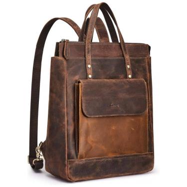 Imagem de Mochila Unissex para Laptop de Couro, S ZONE, Marrom