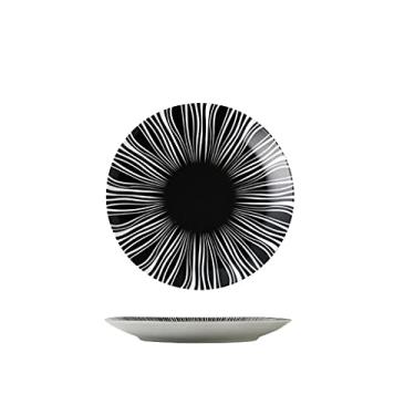 Imagem de Prato de serviço pratos de sobremesa de cerâmica de 25,4 cm pratos de jantar listrados preto e branco com padrão para salada macarrão bife e pratos de servir lanches pratos (redondos) pratos (cor: B