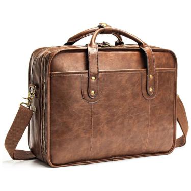 Imagem de Bolsa, Maleta de Couro Masculina para Laptop, BOSIDU, Marrom