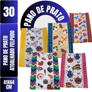 Imagem de Kit 30 Pano De Copa Prato Estampado Felpudo 41x64cm Grande - Zoom Soft