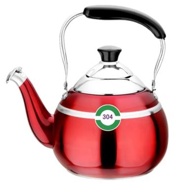 Imagem de Chaleiras, chaleira Whistlitea de aço inoxidável, panela de whistlitea com alça ergonômica para gás, indução, fogão/vermelho/2 litros
