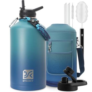 Imagem de DYSANKY Garrafa de água isolada de 1 galão | Jarra de água grande esportiva portátil de aço inoxidável engrossado atualizado para academia e caminhadas com bolsa de transporte, alça de alça | Livre de