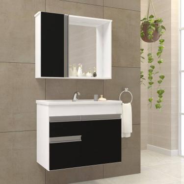 Imagem de Gabinete e Espelheira para Banheiro Napoli Branco/Preto