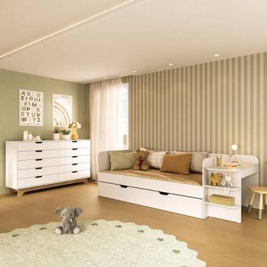 Imagem de Quarto Infantil Cama de Solteiro 3 em 1 e Cômoda 10 Gavetas em Mdf Pre