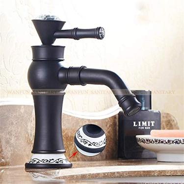 Imagem de RAUGAJ Torneiras, Classic Beautiful Deck Montado Único Handle Counter Top Bacia Torneira Latão Água Quente e Fria Banheiro Torneiras Misturadoras/Preto a