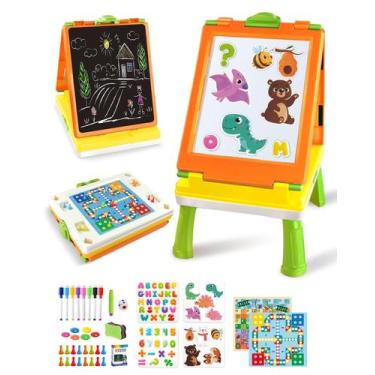 Imagem de Cavalete infantil Elovien 4 em 1 de dupla face com lousa e quadro bran