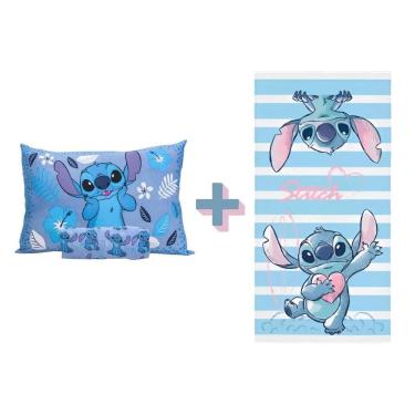 Imagem de Kit Oficial Stitch Jogo De Cama + Toalha De Banho Aveludada
