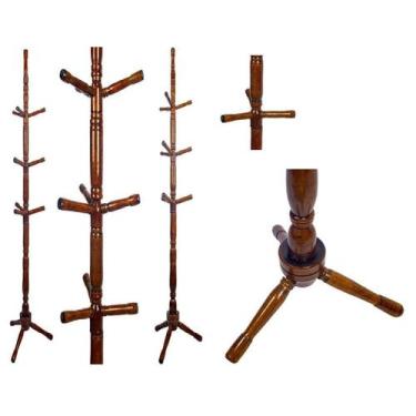 Imagem de Cabideiro Mancebo De Chão Em Madeira C/9 Ganchos Marrom - MK