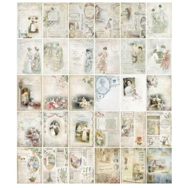 Imagem de Kit de papel vintage para scrapbook de 30 peças, material de diário de lixo, papel de decoupage para artesanato DIY, colagem de arte