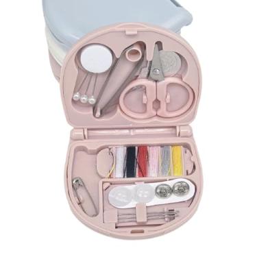 Imagem de Mini kit de costura com estojo rosa, kit de agulha e linha com suprimentos de costura e acessórios para crianças, adultos, iniciantes, casa, viagem, emergência incluindo tesouras