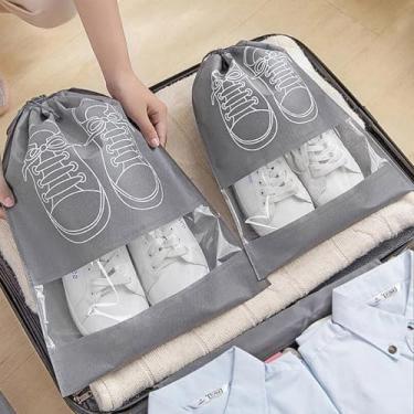 Imagem de Bolsa de armazenamento de sapatos portátil com cordão dobrável de poliéster organizador de viagem com janela transparente, cinza, grande