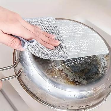 Imagem de 5 peças de esponjas de limpeza de arame multiuso, panos de limpeza milagrosos, panos de lavar louça para panelas antiaderentes, cozinha, pias, esfoliantes e limpadores para pratos, fácil de enxaguar