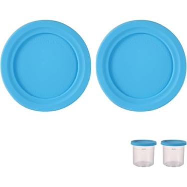 Imagem de 2 peças de substituição de tampas redondas, diâmetro de 11,5 cm, tampa de recipiente de silicone para armazenamento de alimentos, tampa de lata compatível com Ninja Creami NC301 NC300 NC299AMZ Series