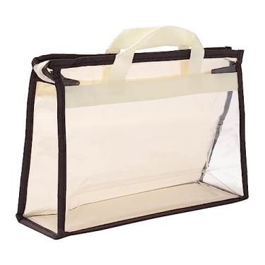 Imagem de Bolsa de mão, organizador de armazenamento transparente tamanho P PVC à prova de poeira, protetor de bolsa transparente, bege