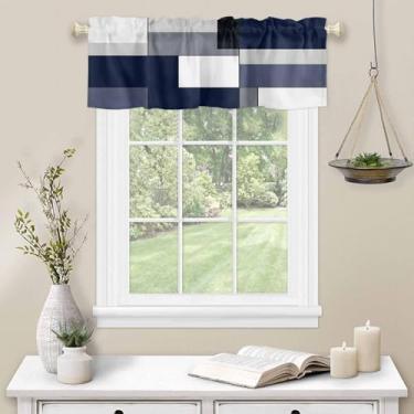 Imagem de Cortina de decoração abstrata azul arte cozinha cortina para janela vintage color block haste bolso sanefa cozinha tratamento para janela para quarto sala de estar 137 x 45 cm