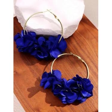 Imagem de Brincos de argola de flor azul boêmio com pingente de flor brincos de pressão acessórios modernos presente criativo