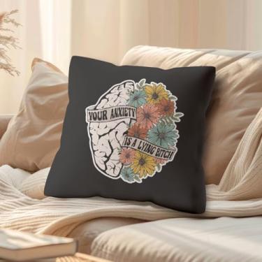 Imagem de Capas de almofada Anxiety Mental Health 45,7 x 45,7 cm, decoração de escritório de terapeuta, capas de travesseiro para consultoria de terapia, presentes de autocuidado de psicologia para mulheres