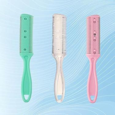 Imagem de Conjunto de lâminas de barbear de 3 peças com lâminas profissionais de dupla face e cortadores de cabelo de dupla face para penteados de ajuste fino DIY (rosa, azul, branco)