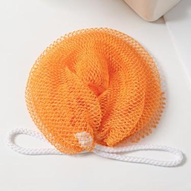 Imagem de Esponja de banho africana de nylon, esponja de rede africana com nós, esfoliante corporal de chuveiro com alça de corda para banho diário, laranja