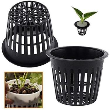 Imagem de Pacote com 10 potes de rede econômicos leves - borda fina e laterais ranhuradas - para hidroponia e aquaponia - cultivo interno ou externo - Copos pretos de malha redonda de 5 cm