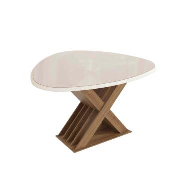 Imagem de Mesa Para Cozinha Graviola Com Tampo Madeirado Com Vidro 105x135cm Nogueira Off White Vidro Off White Kappesberg
