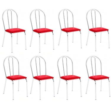 Imagem de Kit 8 Cadeiras Lisboa Cromada Para Cozinha Ou área Gourmet-assento Sintético Vermelho