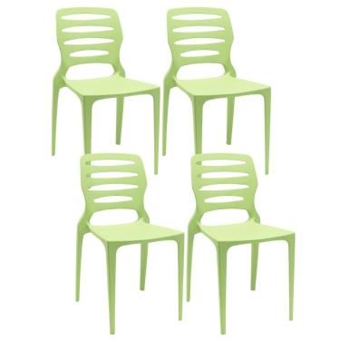 Imagem de Kit 04 Cadeiras Para Cozinha Área Gourmet Jardim Empilhável Larsen P03 Verde Claro - Lyam Decor