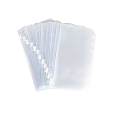 Imagem de 12 bolsos para fichário, envelopes econômicos de 6 furos, pastas transparentes com zíper, sacos de folhas soltas, sacos de arquivo de PVC à prova d'água, 6 tamanhos