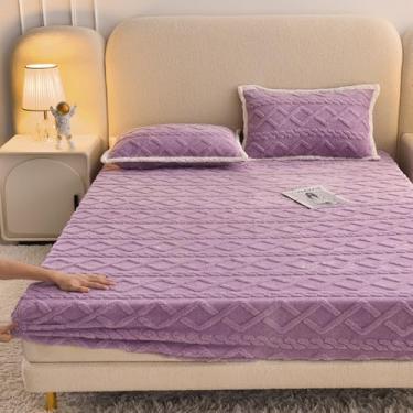 Imagem de Capa de colchão, protetor de colchão de veludo macio, respirável e silencioso, elástico com bolso profundo, antiderrapante, à prova de poeira, para cama queen size - roxo | | 90 x 200 cm (conjunto de