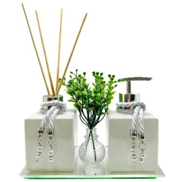 Imagem de Kit Frascos de Vidro Luxo Lavabo Cubo White - Aromatizador de Ambiente/Saboneteira/Varetas/Bandeja(PRETO,DOURADO)