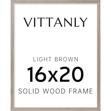 Imagem de Vittanly Porta-retrato de 40,6 x 50,8 cm, moldura de madeira maciça com acrílico, inclui tapete de 28 x 35,5 cm, pendurar na parede ou mesa para fotos, decoração de casa, marrom claro, 1 pacote