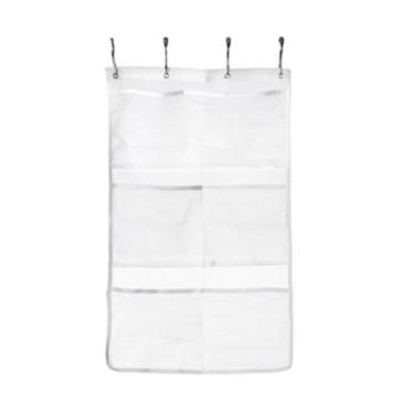 Imagem de Bolsa de banho de poliéster com 6 bolsos para pendurar no banheiro, organizador de chuveiro de malha branca