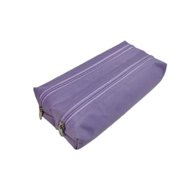 Imagem de Estojo Escolar, Estojo de Lápis, Estojo Duplo Nylon Liso Grande 2 Divisórias Escolar(Lilás)