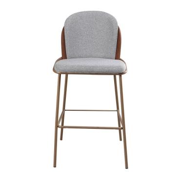 Imagem de Banqueta Com Encosto Estofado E Base Em Aço Carbono Champanhe – Cristal Exclusiva Linho Lincoln Cinza