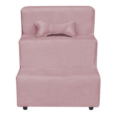 Imagem de Escadinha Pet 3 Degraus Cachorro E Gato Veludo Rosê