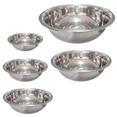 Imagem de Tigela Inox Bowl Bacia Cumbuca Kit 5 uni Preparo Receita Multiuso Restaurante Casa Mesa Posta Jantar Refeiçao