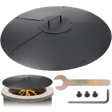 Imagem de Hedday Tampa para fogueira de 81 cm, capa de fogueira de aço resistente com revestimento em pó resistente à ferrugem, tampa de metal à prova de intempéries para fogueiras ao ar livre, evita chuva