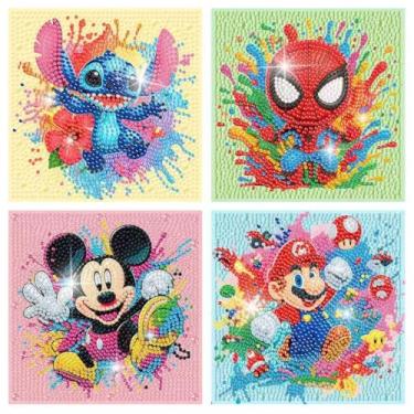 Imagem de Fuinkqe 4 PCS Diamond Art Kits for Kids, Cartoon Diamond Art for Kids Ages 4-8-12, Diamond Art Painting Mosaic Kits for Gift Home Wall Decor (6x6 inch)