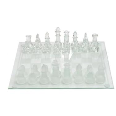 Imagem de Jogo de Xadrez em Vidro Luxo, Tabuleiro e Peças em Vidro Transparente, 25 x 25 cm, 32 Peças com Proteção na Base, Decorativo e Estratégico